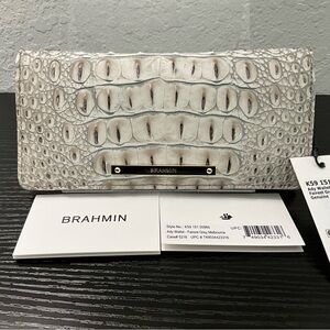 Brahmin Ady FAIREST GREY MELBOURNE Slim Leather Wallet NWT